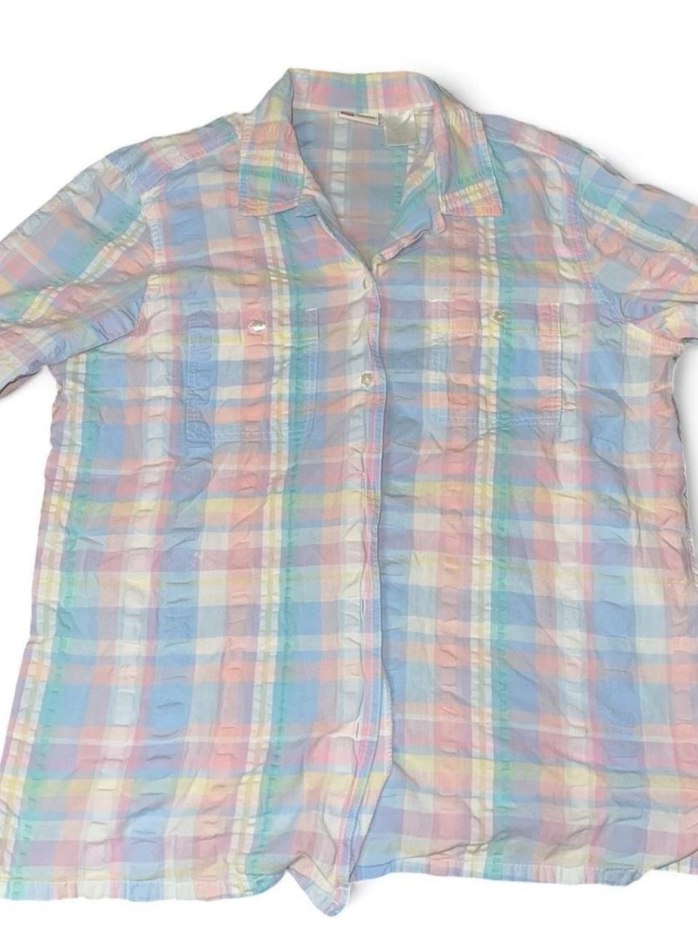 Koret Pastel Plaid Short-Sleeve Button-Down Shirt - Blue, Pink, Yellow, Green